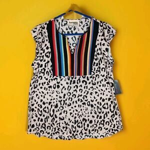 Savanna Jane Top Blouse Women Small Leopard Stripes Ruffle